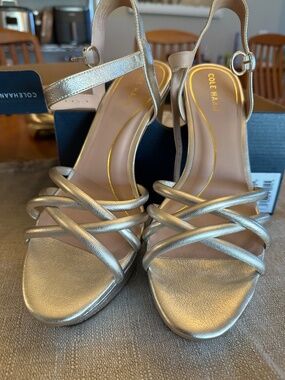 Cole Haan Gold Strapy Platform Sandal